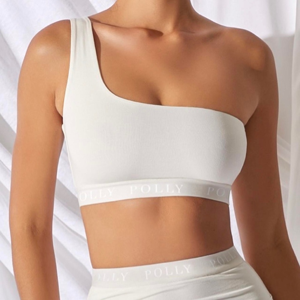 Oh Polly One Shoulder Crop Top in Oyster Color – Size US 4